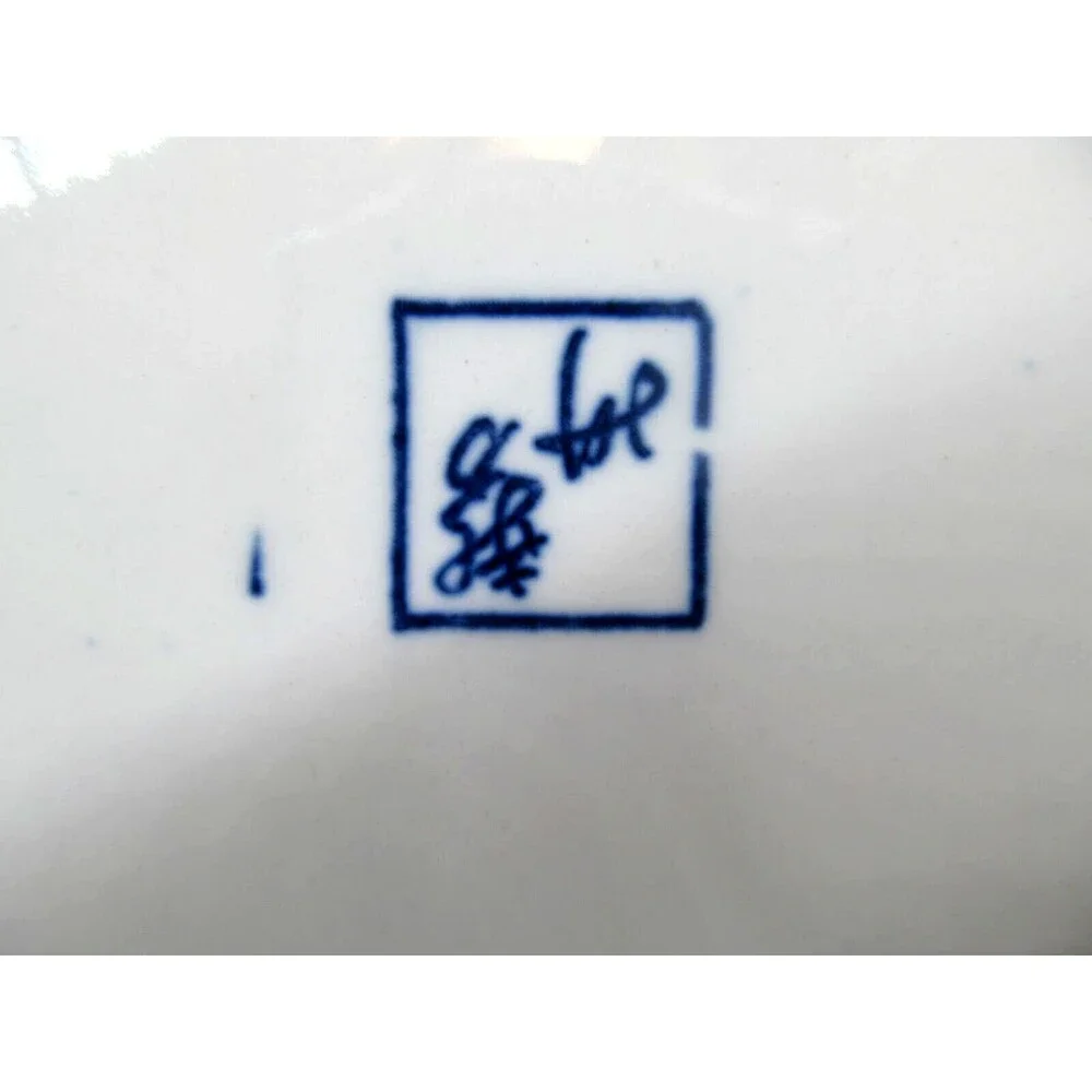 Vintage Japanese Toyo Koi Fish Blue Round Platter 12.5